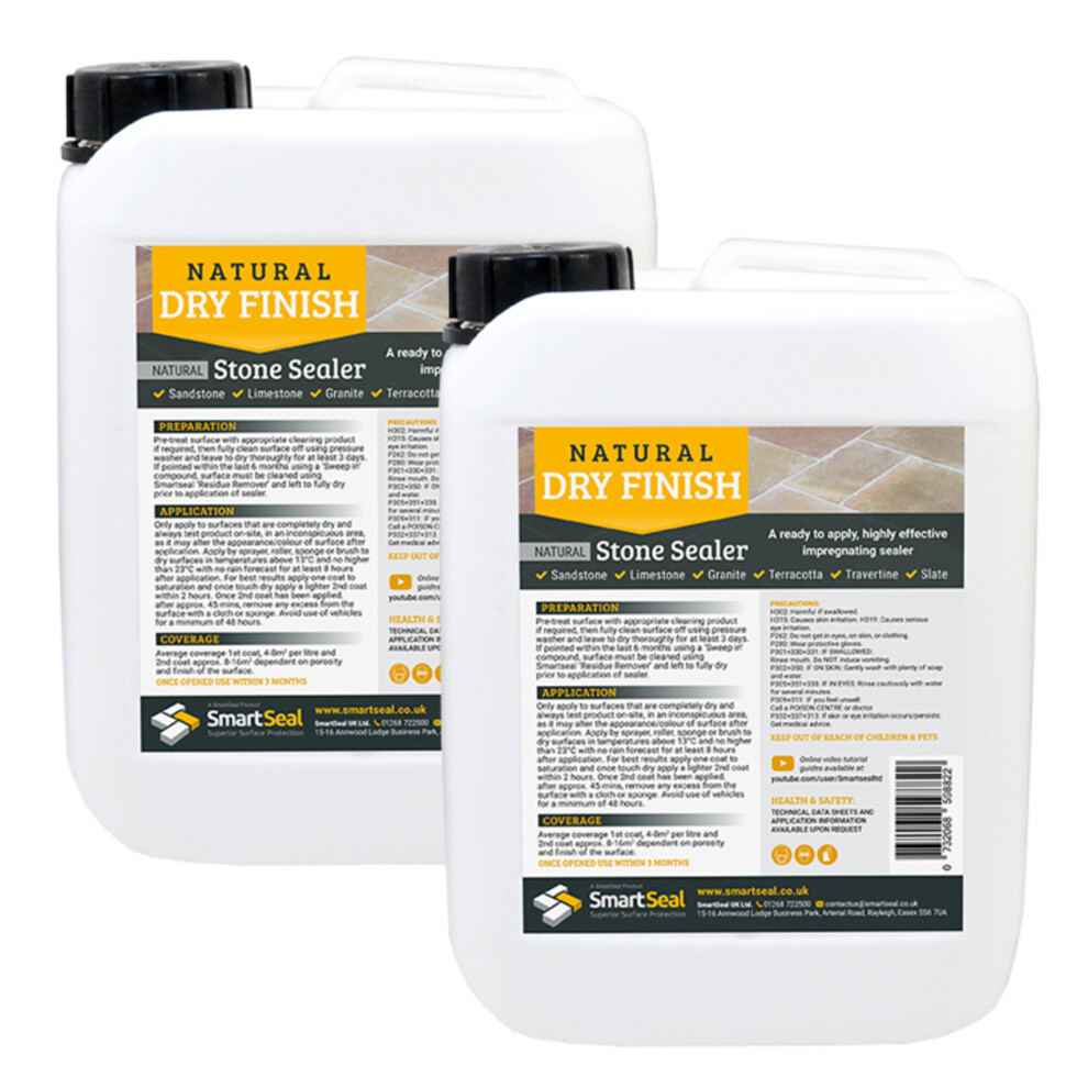 (2 x 5 Litres) Smartseal Natural Stone Sealer - Dry Finish - Impregnating, Durable Clear Sealer for Sandstone, Limestone, Granite, Travertine & Slate - Easy to Apply