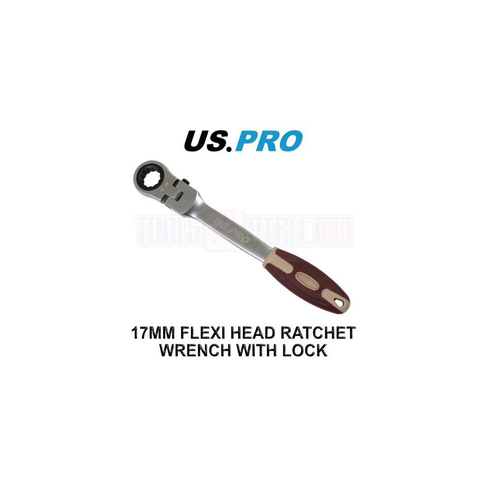 US PRO Tools 17mm Flexi Head Single Ring Ratchet Spanner Wrench With Lock 3663