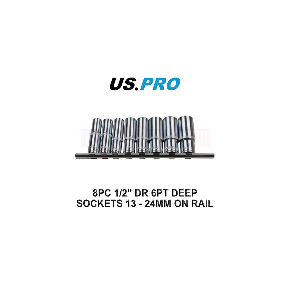 Us Pro Tools 8Pc 1/2'' Dr 6Pt Metric Deep Sockets 13-24Mm Socket 3241