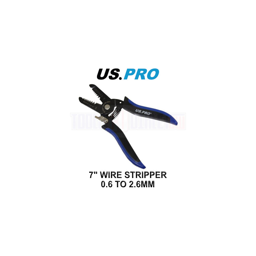 US PRO Tools Precision Wire Strippers Cutters 7 Inch 0.6 - 2.6mm Safety Lock 6832