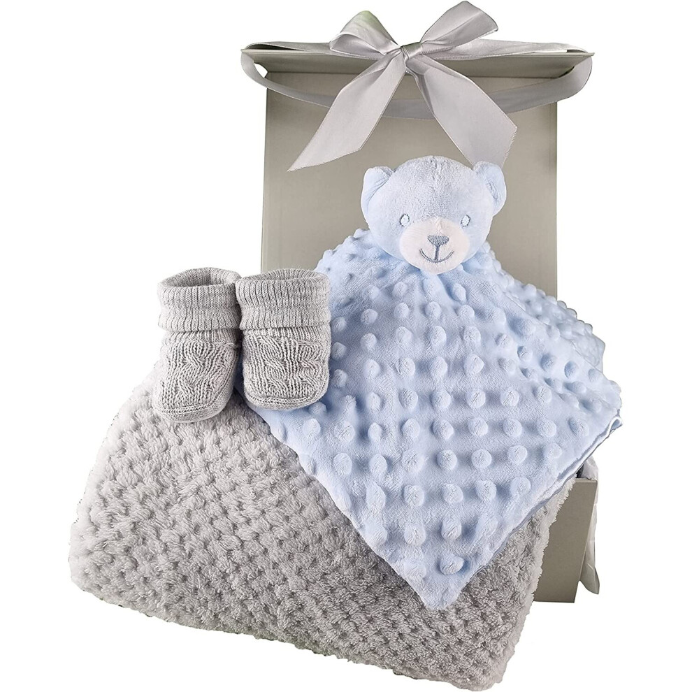 New Baby Boy Gifts Set Blue Teddy Baby Hamper Baby Shower Gifts Boy New Born Gift Basket Blanket Comforter Newborn Baby Gift