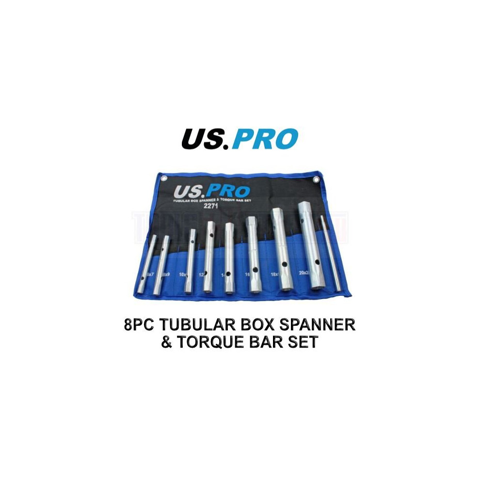 US PRO Tools 8 Piece Tubular Box Spanner & Torque Bar Set 6mm - 22mm 2271