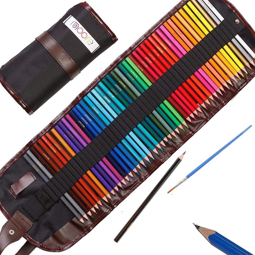 Toy Group Moore - Premium Art Color Pencils Set Of 48 Pcs Pre-Sharpened Vibrant Colors For Adults And Kids, With Free Kum Alloy Metal Sharpener In A Canvas Roll