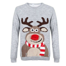 (Silver, ML (UK 12-14)) New Womens Nose Pom pom Jumper Xmas Christmas Ladies Vintage Sweater Knitted Top
