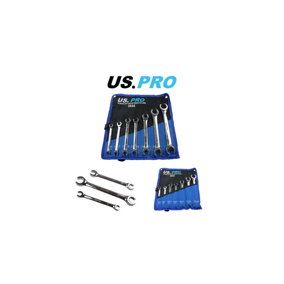 Us Pro Tools 7Pc 12 Point Open Brake Flare Nut Spanners Wrench Set 8 - 24Mm 2044