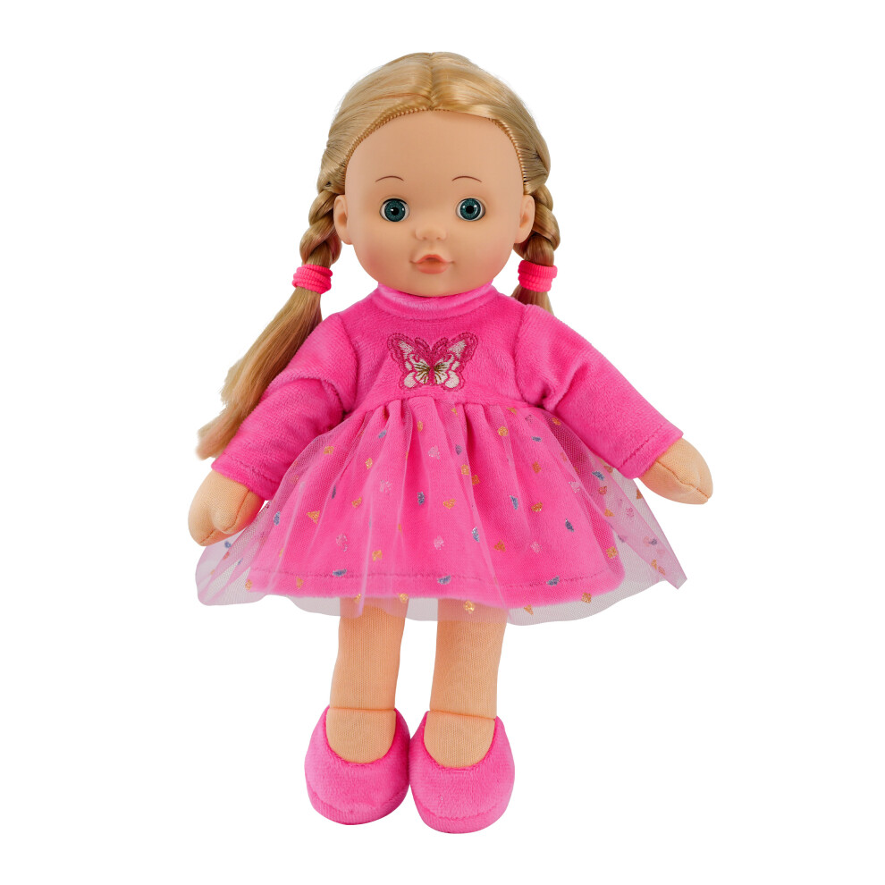 (Pink) 12" Baby Doll Sleeping Snuggle Cuddle Toy Plush Body Rag Doll with Vinyl Head