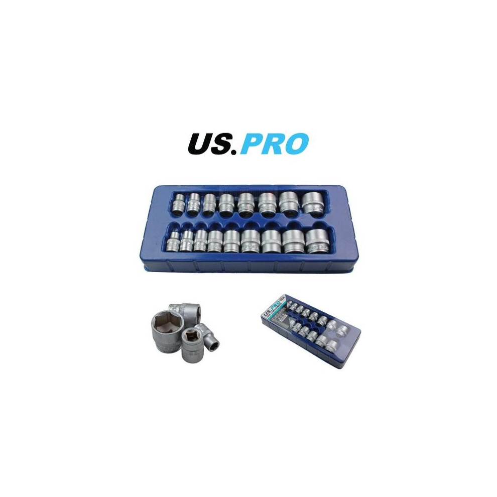 Us Pro Tools 17Pc 3/8 Dr Shallow Sockets Satin Finish 8 - 24Mm 3256