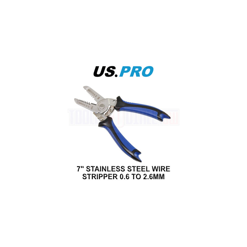 Us Pro Tools 7-In Stainless Steel Wire Stripper & Cutter 0.6-2.6Mm, Ergonomic Handles, Model 6837 5060599869742