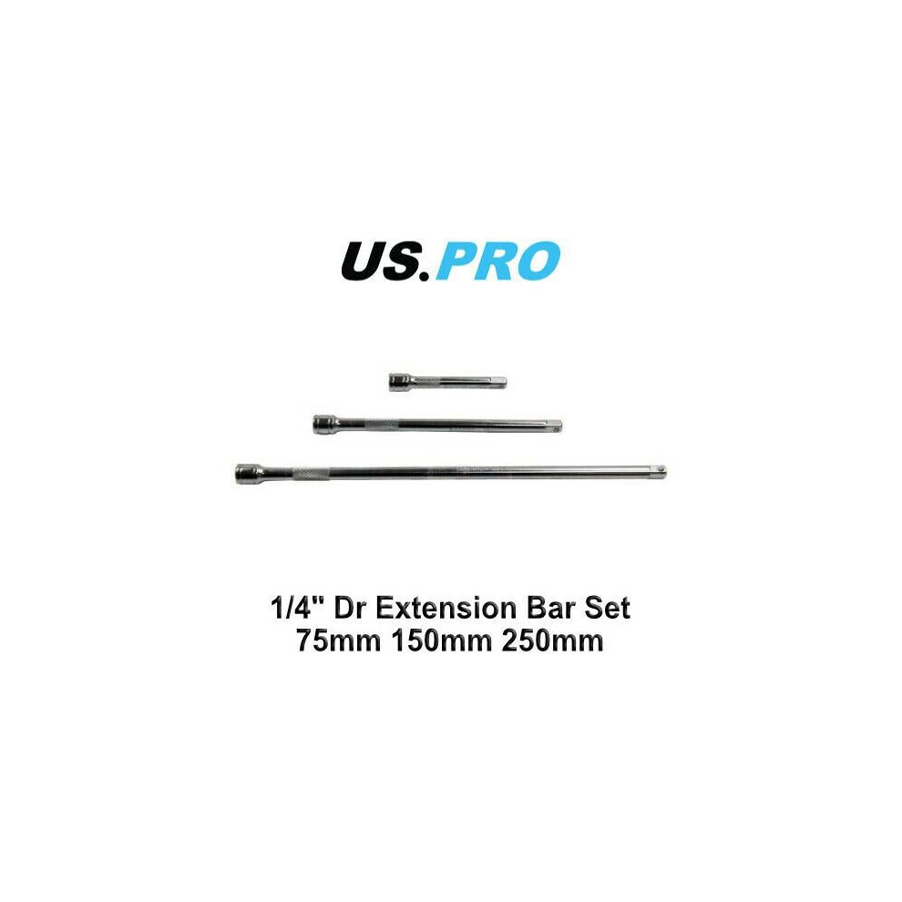 Us Pro Tools 3Pc 1/4" Dr Socket Extension Bar Set 75Mm 150Mm 250Mm Long 3261