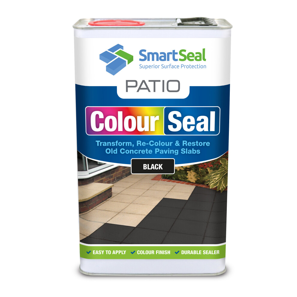 (Black, 5 Litres) Smartseal Patio ColourSeal - Colour & Restore Old Concrete Paving Slabs, Durable Paint & Sealer - Easy to Apply, Protective Concrete Sealer