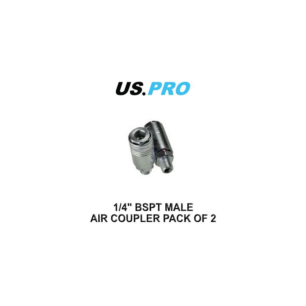 US PRO Tools 2 X 1/4" BSPT Male Air Coupler One Touch - Male Air Fittings 8185