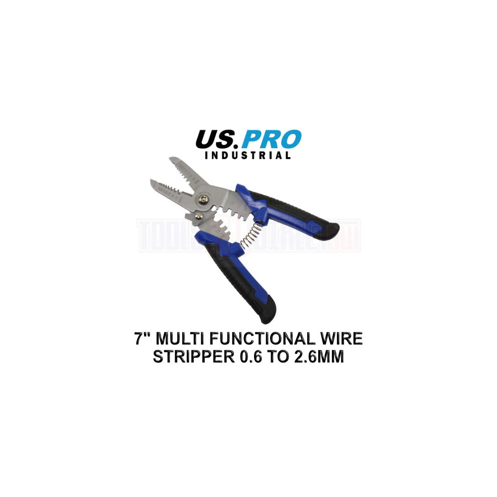 Us Pro Industrial 7" Multi Functional Wire Stripper Cutter Crimper 0.6 To 2.6Mm 6836 5060599869643