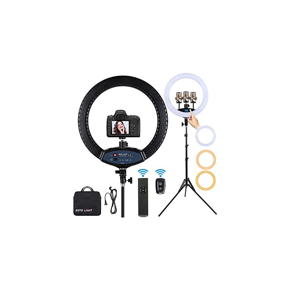 19 Inch Led Ring With Tripod Stand Selfie Ring Lcd Display Touch Screen, Dimmable For Makeup Studio Portrait Vlog Video S Light 754970034441