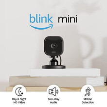 Blink Mini | Compact indoor plug-in smart security camera, 1080p HD day and night video, night vision, motion detection, two-way audio, eas