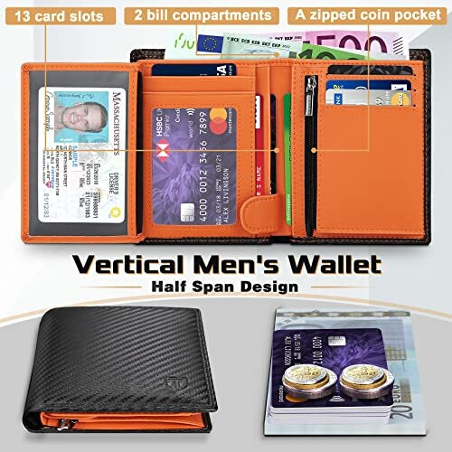 Mens wallets with zip coin compartment best sale