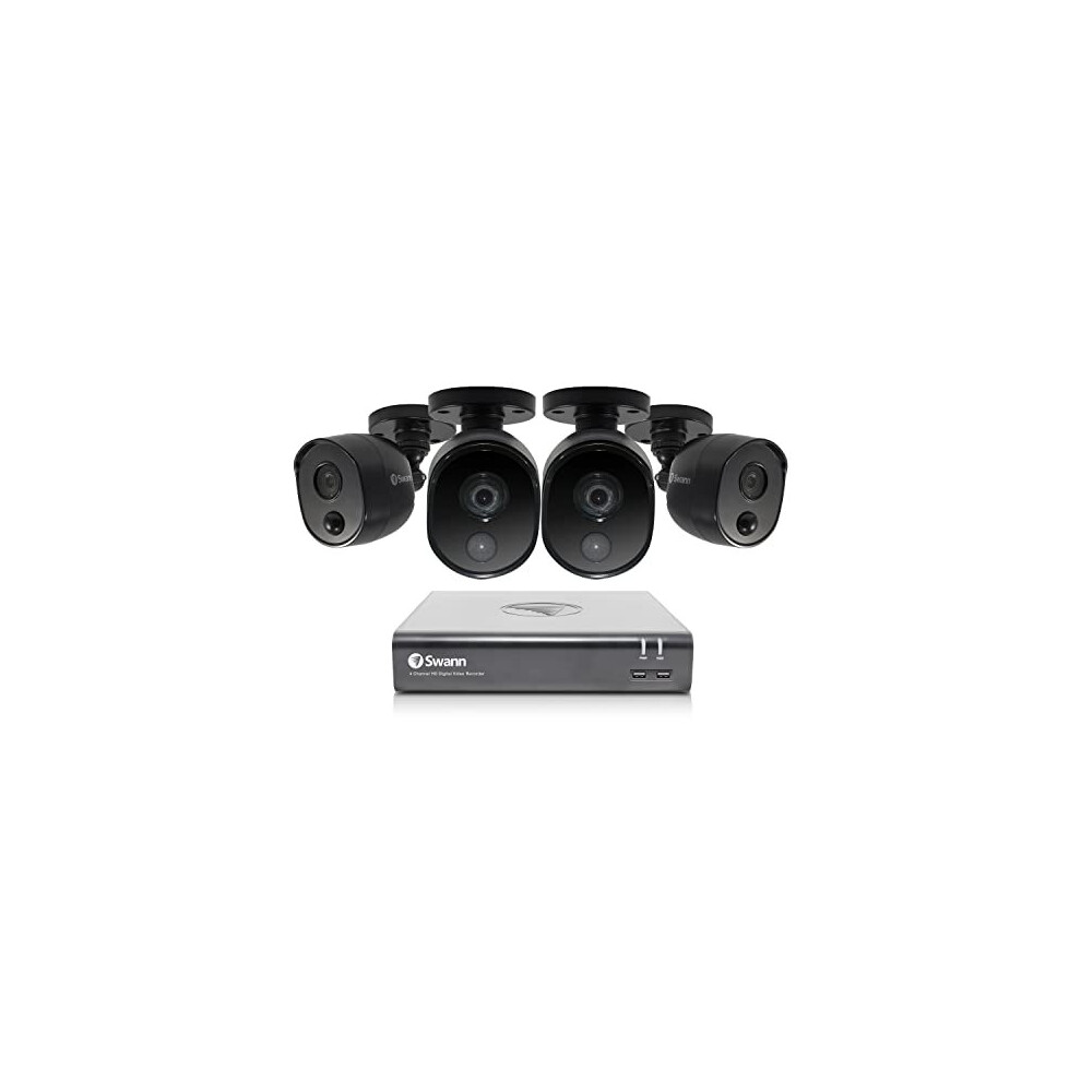 Swann Security CCTV Kit, 4 Channel 1080p Full HD 1TB HDD DVR-4580 with 4 x PRO-1080MSB Black Enforcer Bullet Analogue CCTV Cameras - Works w