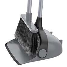 MR.SIGA Long-Handle Broom and Dustpan Set Upright Floor Cleaning Gray