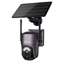 Xega Smart Solar Security Camera Outdoor Wi-Fi, Super HD PTZ CCTV Camera Wireless Surveillance Camera Home Security Color Night Vision PIR