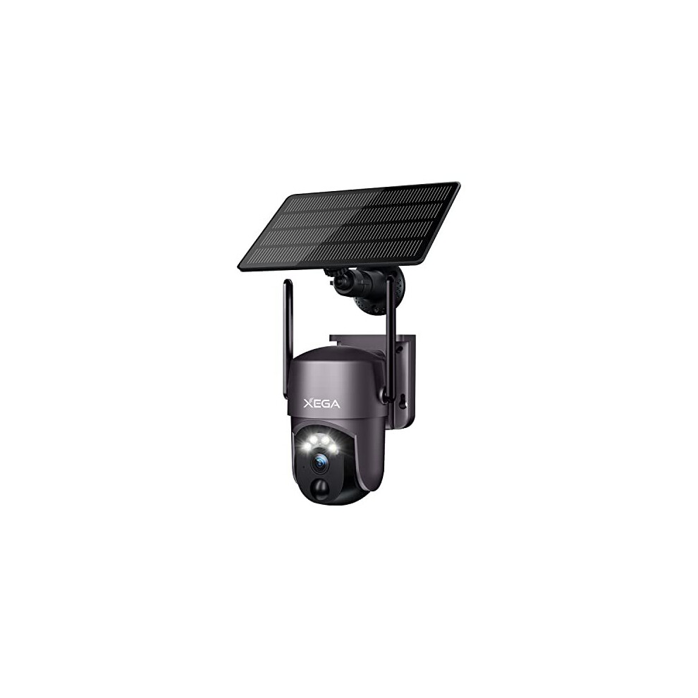 Xega Smart Solar Security Camera Outdoor Wi-Fi, Super HD PTZ CCTV Camera Wireless Surveillance Camera Home Security Color Night Vision PIR
