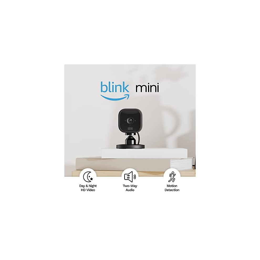 Blink Mini | Compact indoor plug-in smart security camera, 1080p HD day and night video, night vision, motion detection, two-way audio, eas