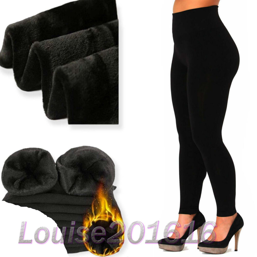 (4XL (26-28)) Women Ladies New Thermal Winter Black Thick Fur Fleece Lined Legging UK 8-26