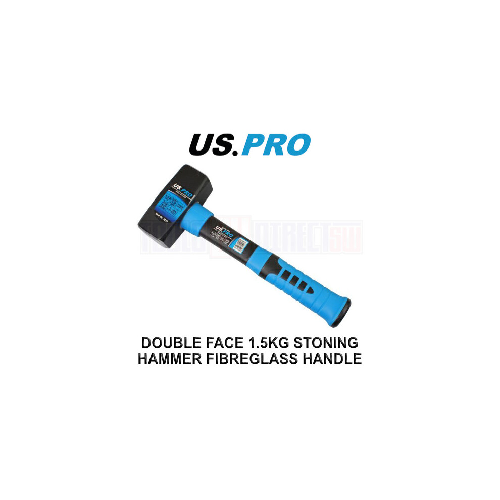 US PRO Tools Double Face 1.5KG Stoning Hammer With 11" Fiberglass Handle 4513