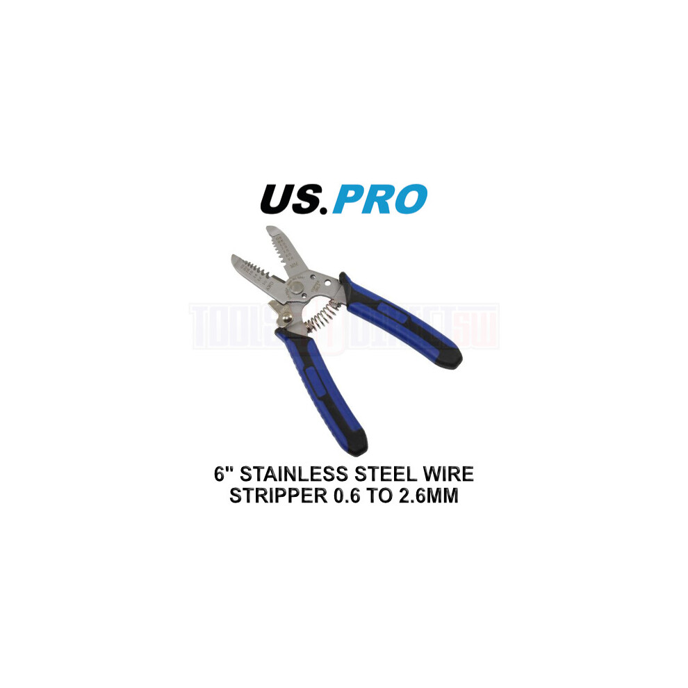 Us Pro Tools 6" Stainless Steel Wire Stripper Cutter 0.6 To 2.6Mm 6841