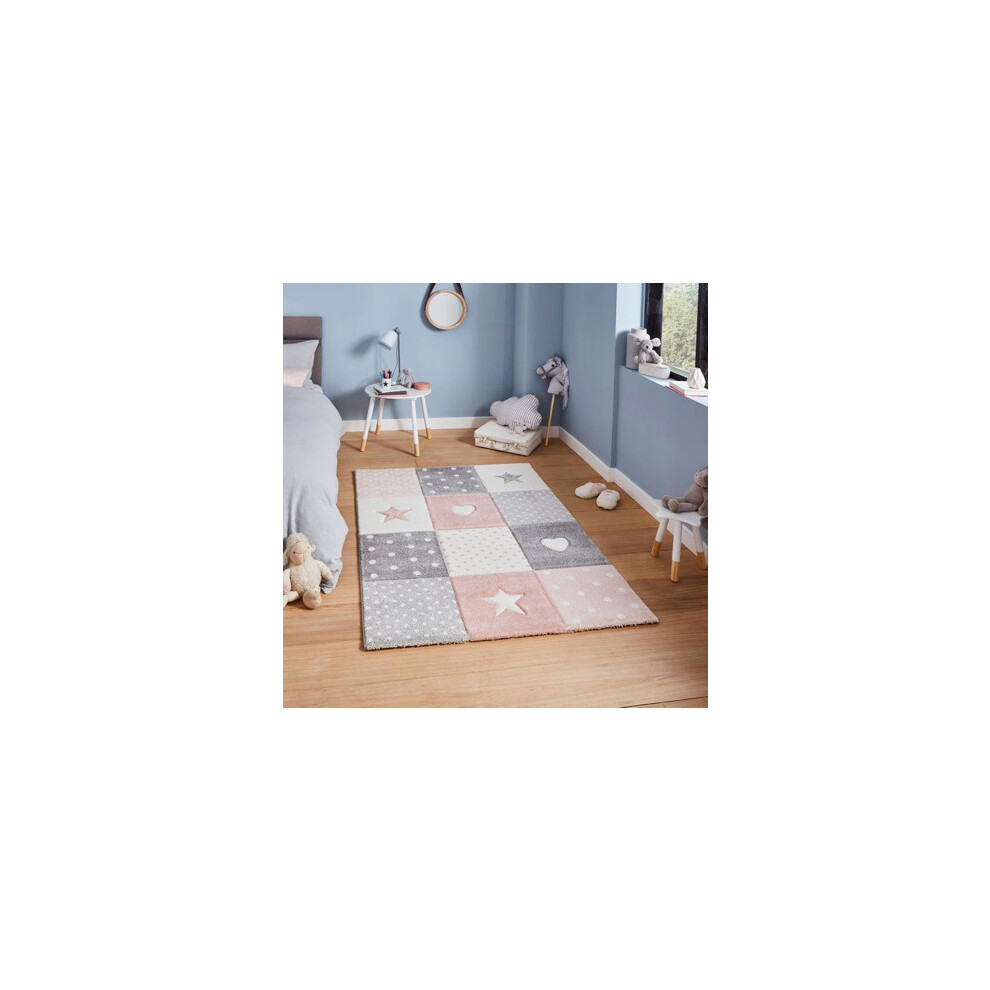Hearts + Stars Kids  Rug  - Pink - 120cm x 170cm