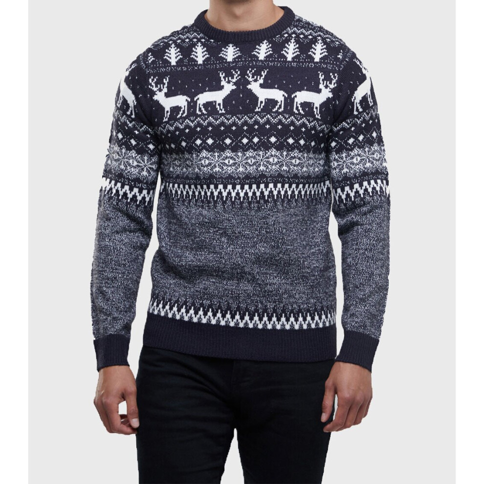 (L) Fairisle Deer Design Crew Neck Christmas Jumper 