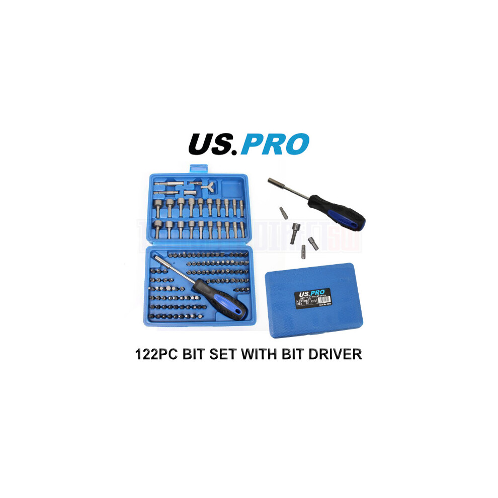 US PRO Tools 122pc Bit Set With Bit Driver Star, Hex, Spline, Square, PH, PZ etc 2948