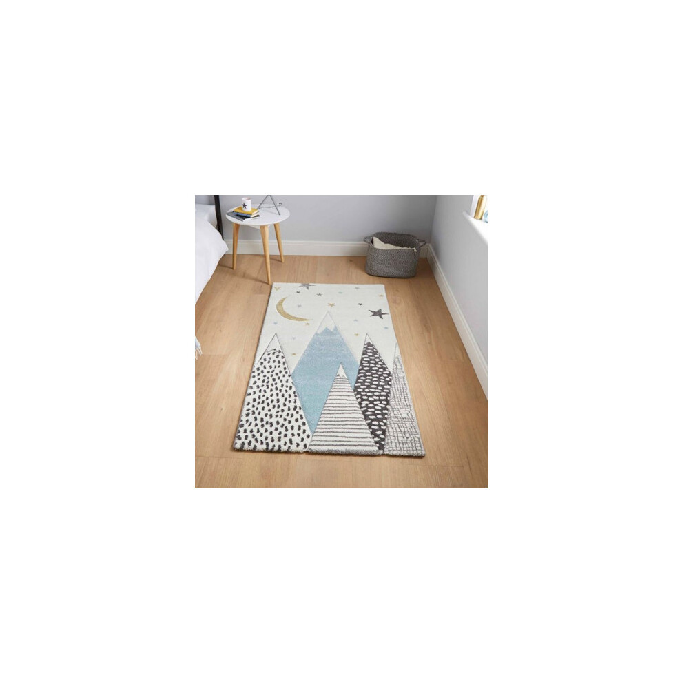 Mountain + Stars Kids Rug - 120Cm X 170Cm Blue Think Rugs
