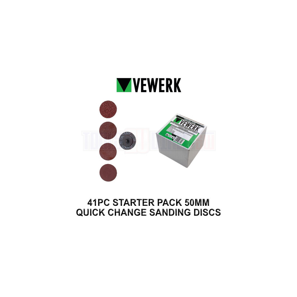 Vewerk 41 Piece Starter Pack 50Mm Mixed Grit Quick Change Sanding Discs 9120 5060599863726