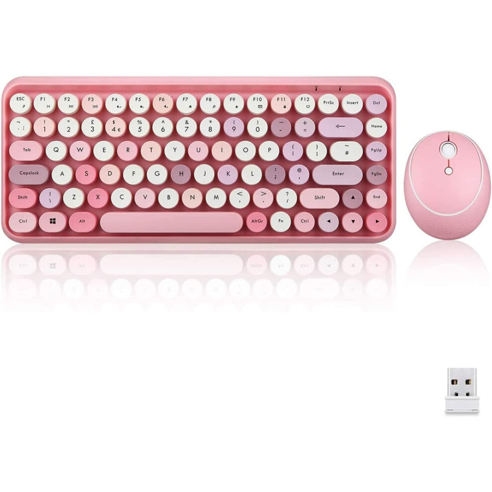 Perixx Periduo-713 Wireless 2.4 Ghz Cute Keyboard And Mouse Combo, Retro Round Key Caps, Uk Layout, Pastel Pink 4049571003276