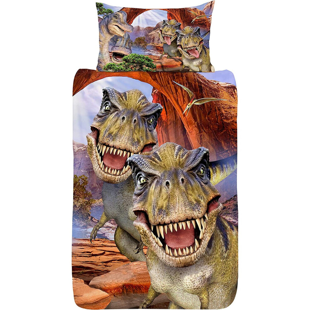 Selfies Dino Single Panel Duvet Cover Bedding Set Dinosaur World T Rex Jurassic (Single Duvet Cover)