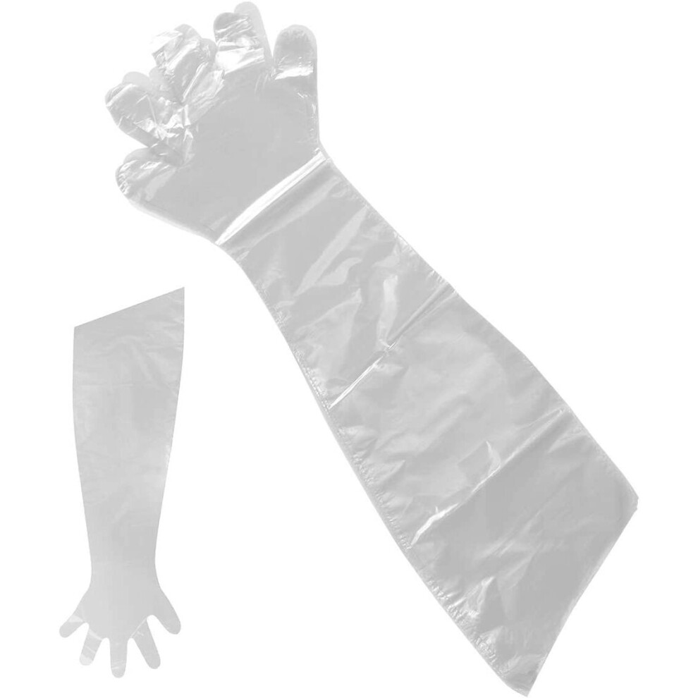 Healifty Disposable Soft Plastic Film Gloves Transparent Long Arm Veterinary Examination Artificial Insemination Glove 50Pcs (White) 783838538159