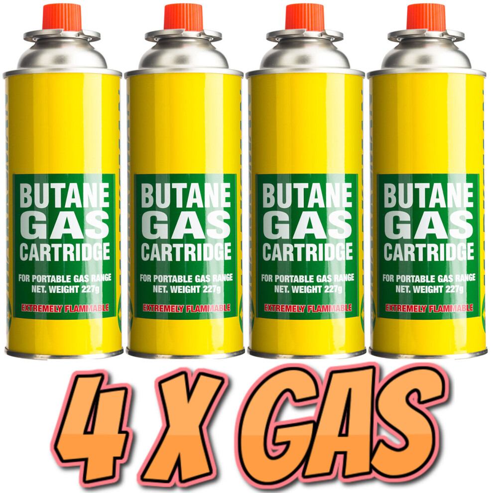 Green Habitats 4 X Butane Gas Canisters 227G (Uk Fitting) For Stoves, Heaters, Grills, Campers - 4_Gas_canisters