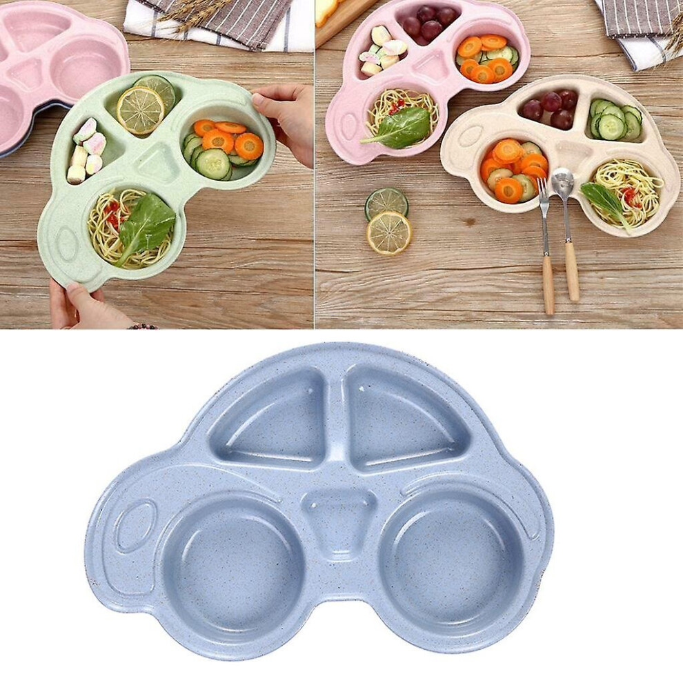 (Blue) Baby Food Plate Kids Dinnerware Tableware Tray Car Shaped Cartoon Dishes Blue