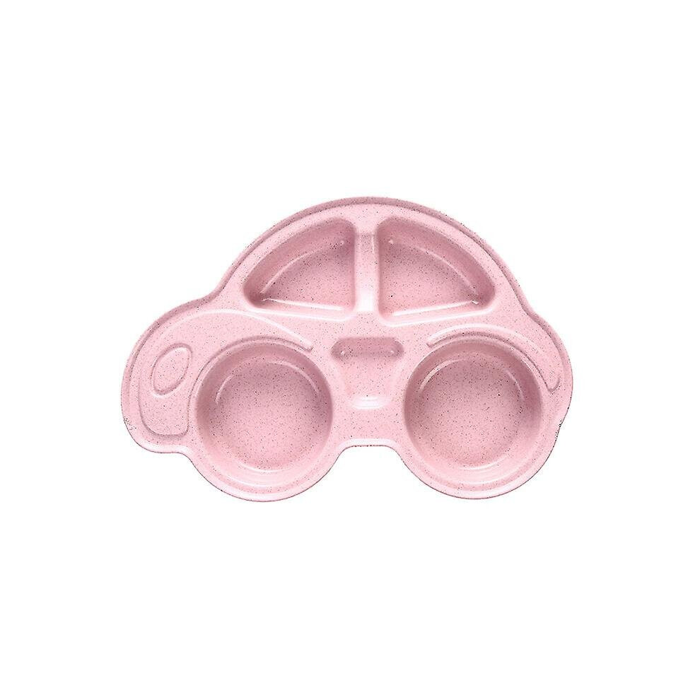 (Pink) Baby Food Plate Kids Dinnerware Tableware Tray Car Shaped Cartoon Dishes Pink