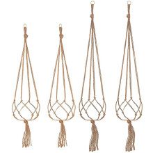 4 Pcs Macrame Plant Hangers - Natural Jute, 105cm & 88cm (2 Sizes) with Stainless Steel Key Ring for Hook, Indoor/Outdoor Decor