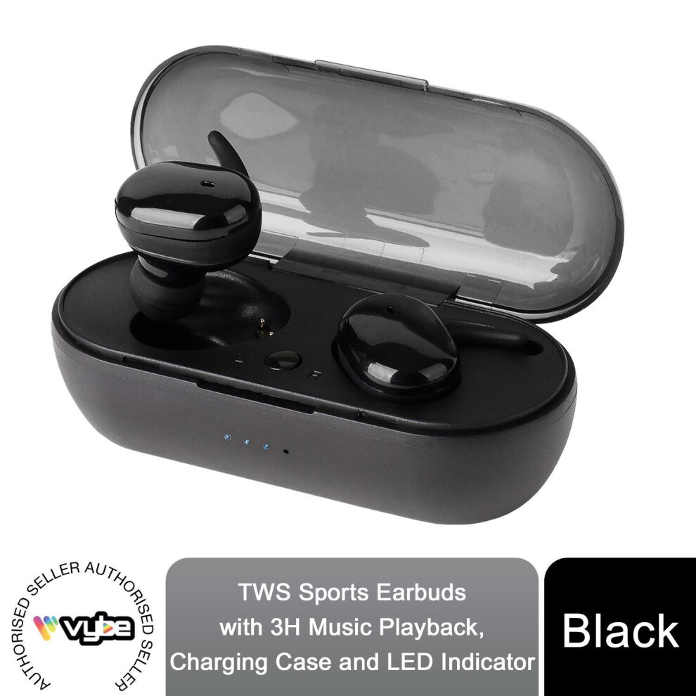 (Tws Sports) Vybe 3H Playback And Led Indicator Tws Earbuds Black 5056184055980