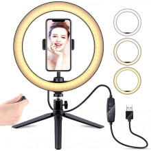 10" Selfie Ring Light With Tripod Stand ,dimmable Desktop Led Lamp Camera Ringlight With Wireless Remote Shutter For Live Stream