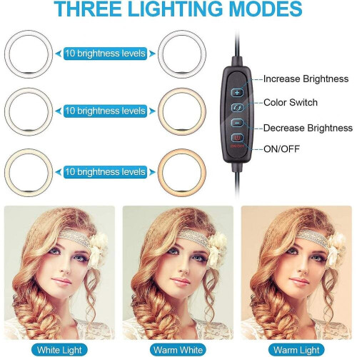 10" Selfie Ring Light With Tripod Stand ,dimmable Desktop Led Lamp Camera Ringlight With Wireless Remote Shutter For Live Stream 1