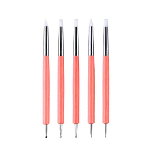 5pcs Double-headed Silicone Dot Flower Pen For Nail,red 1