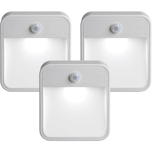 Battery-powered Motion-sensing Led Stick-anywhere Nightlight, 3-pack, White, 3 Count