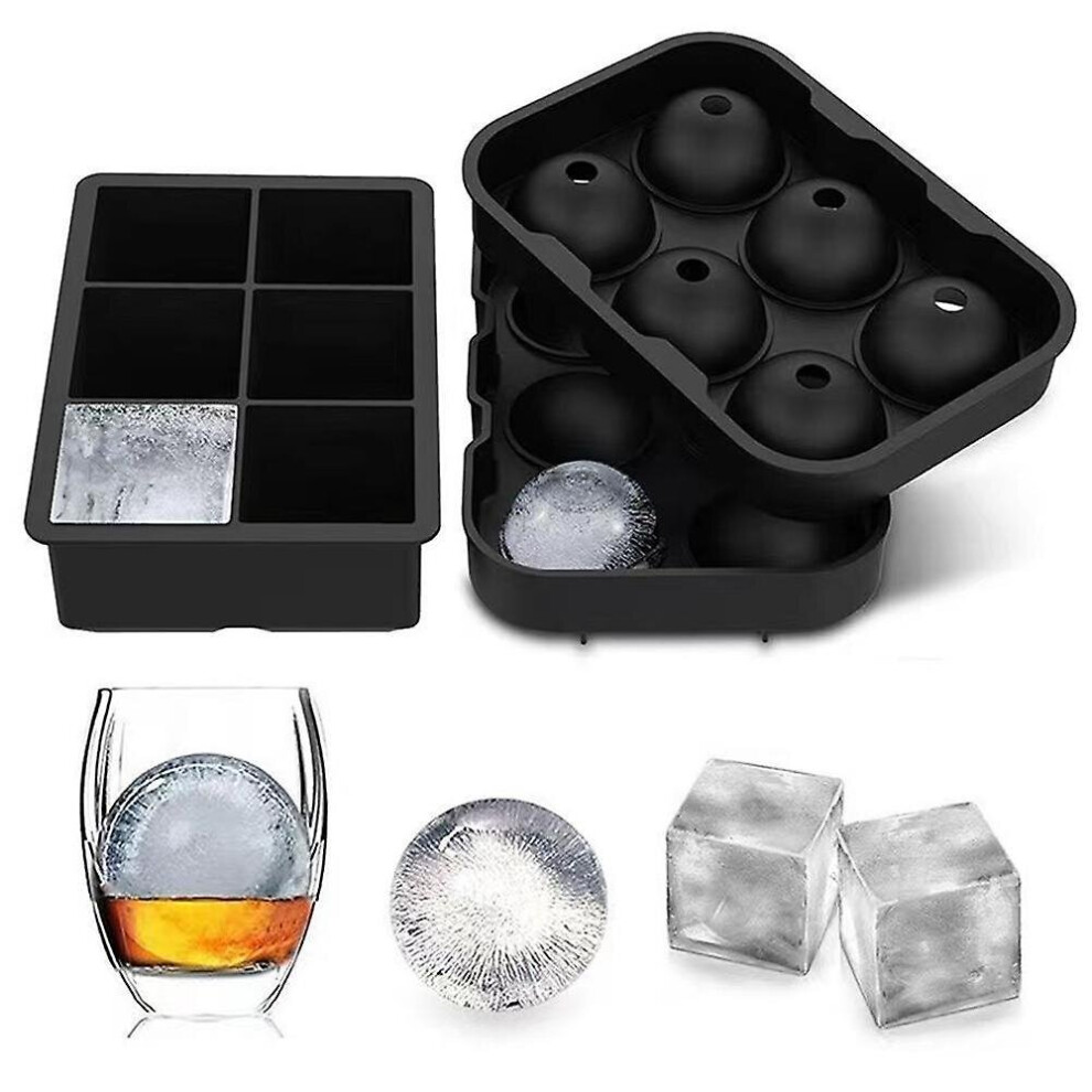 Ice Cube Trays Silicone (set Of 2) Whiskey Ice Ball Mold, Square Large Ice Cube Tray For Cocktails Bourbon