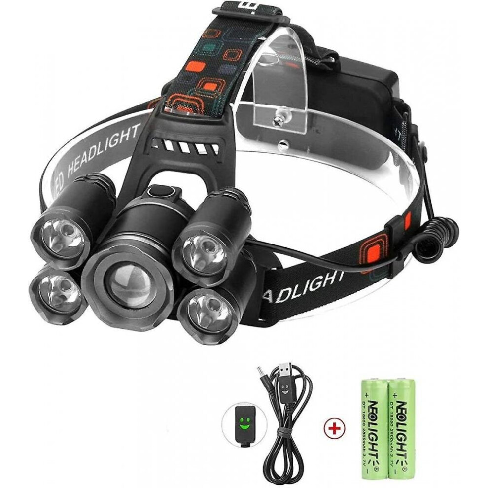 Hkhbjs Led Headlamps, Neo Super Bright 5 Led High Lumen Rechargeable Zoomable Waterproof Head Torch Head For Outdoor Hiking Camping Hunting Fishing White/Light