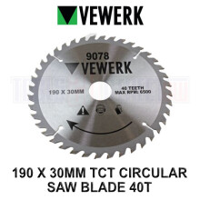 VEWERK TCT Circular Saw Blade 190mm x 30mm x 40T fits Festool , Makita 9078
