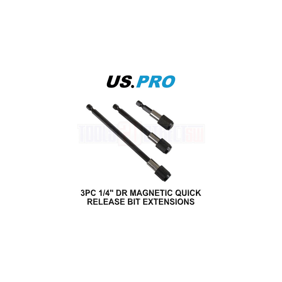 US PRO Tools 3pc 1/4" Drive Magnetic Quick Release Bit Extensions 2179