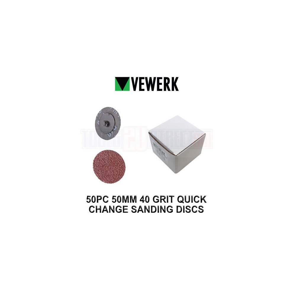 Vewerk 50 Piece 50Mm 40 Grit Quick Change Sanding Discs 9121 5060599863733