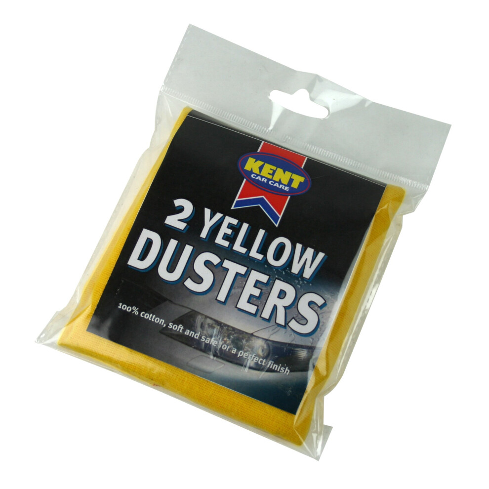 Kent 2 Yellow Dusters 100% Cotton Soft Car Home Care Cleaning Perfect Finish